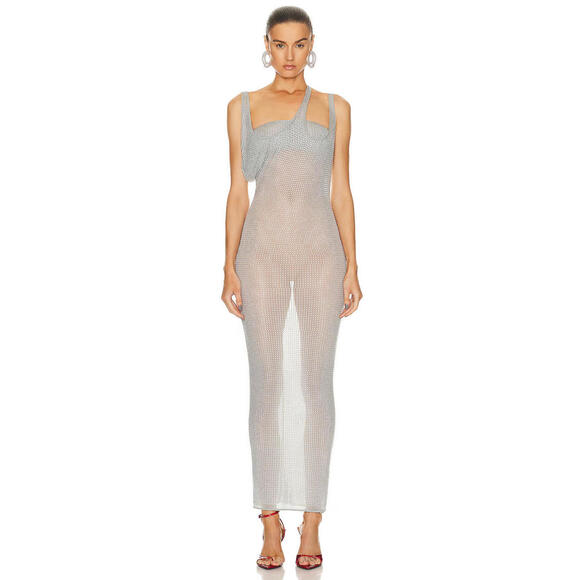 The Attico Hotfixed Crystal sheer Midi Dress Pearl Grey 38(XS) NWT $3900msrp